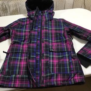 Vibrant Plaid Girls Puffer Jacket
